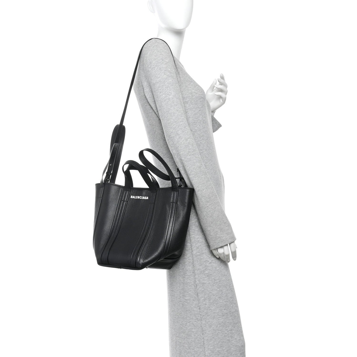 Grained Calfskin Small Everyday North South Shoulder Tote Bag Black