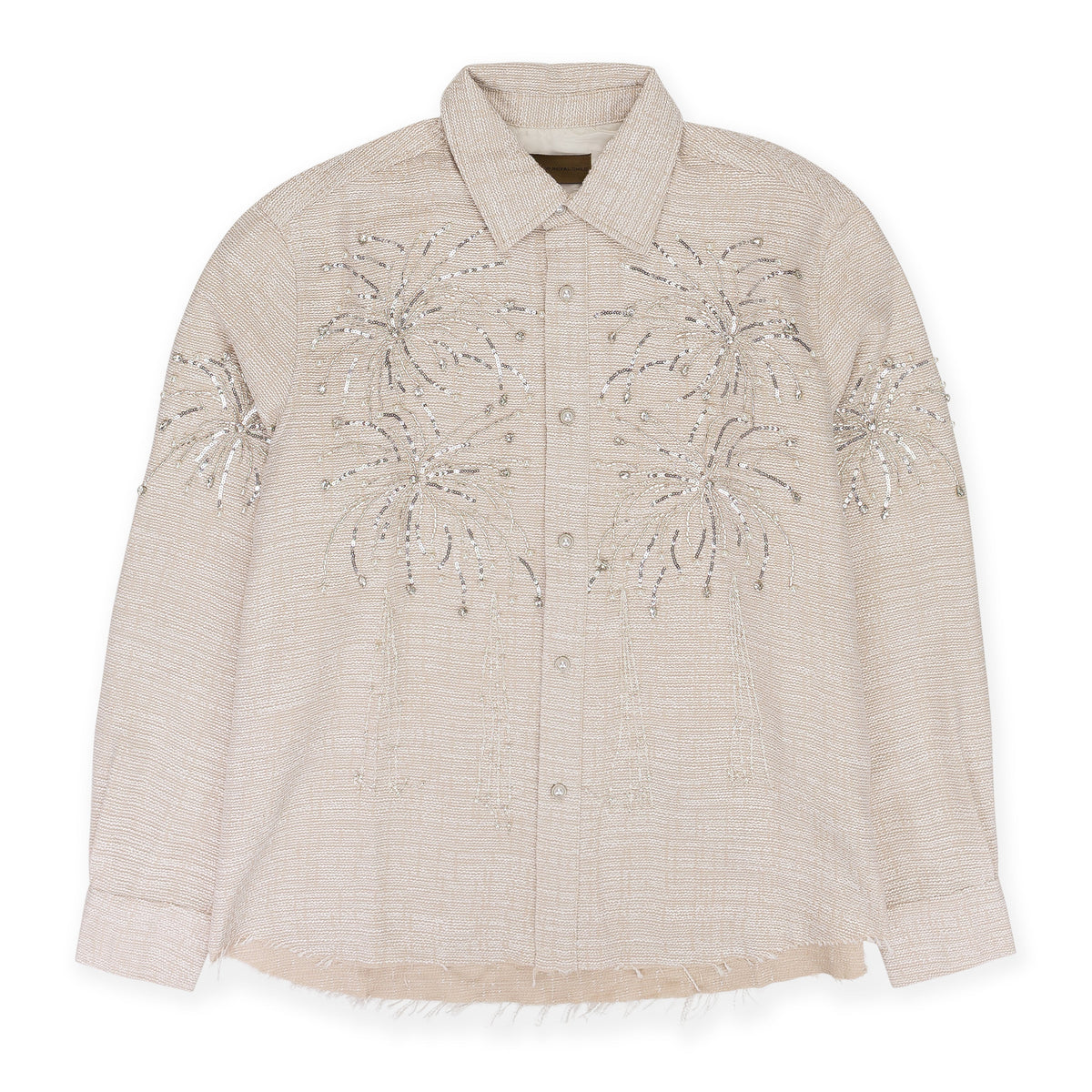 WHITE FIREWORKS BEADED DIAMOND BUTTON-DOWN SHIRT