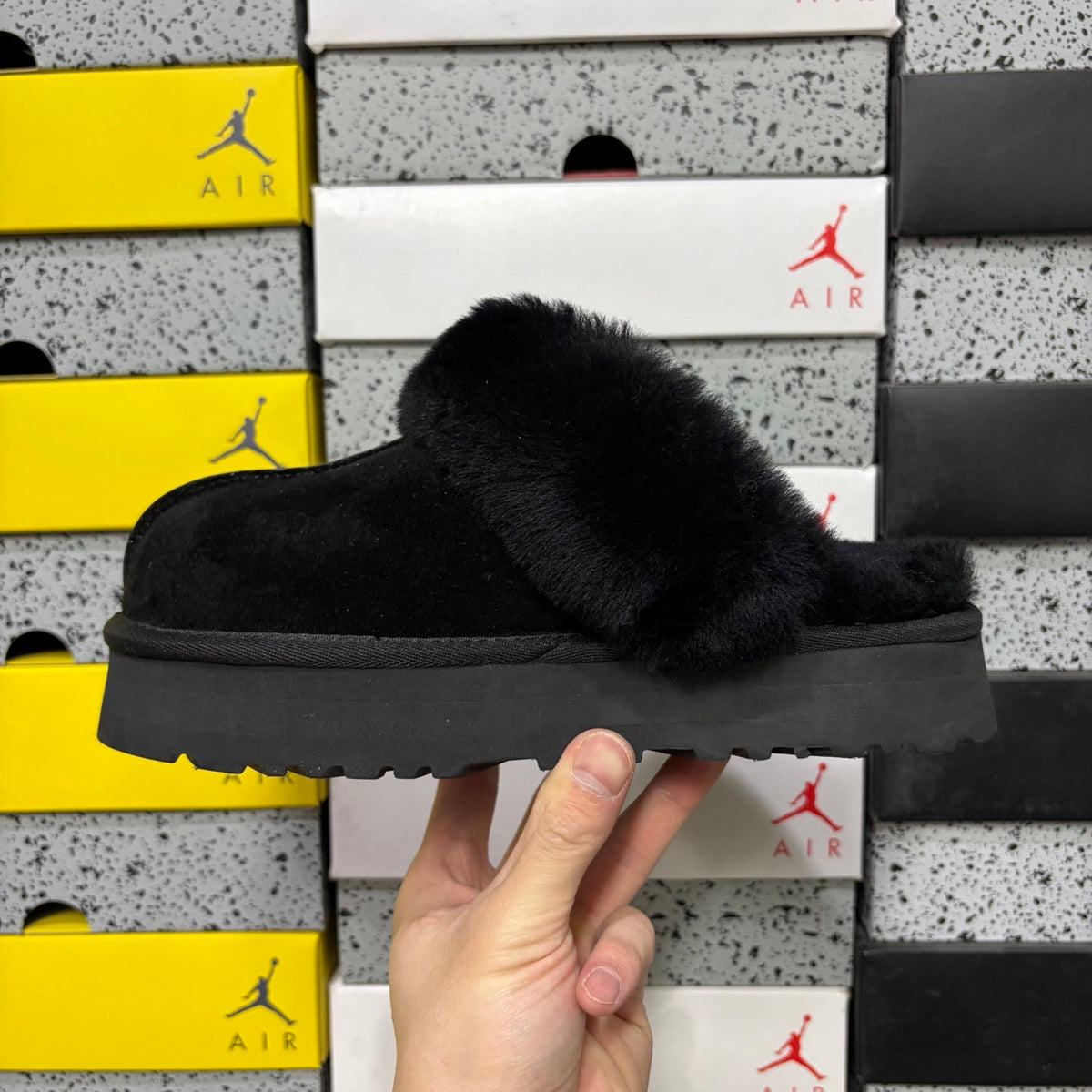 UGG Tazz Platform Slipper – Women's Sherpa-Cuff Suede Mule in Black