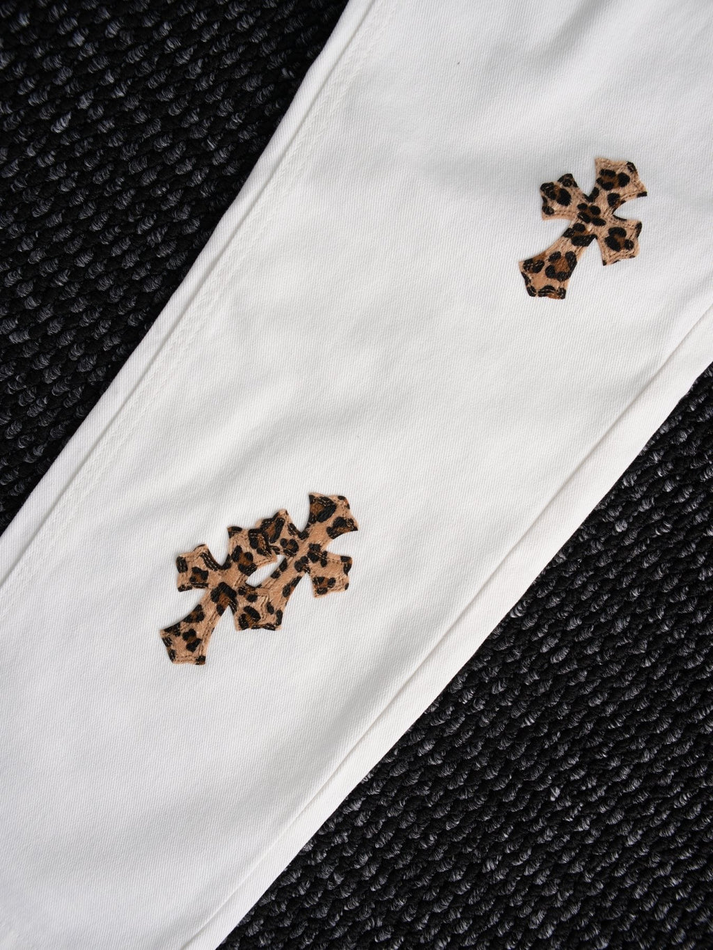 Chrome Hearts Leopard Cross Patch White Jeans