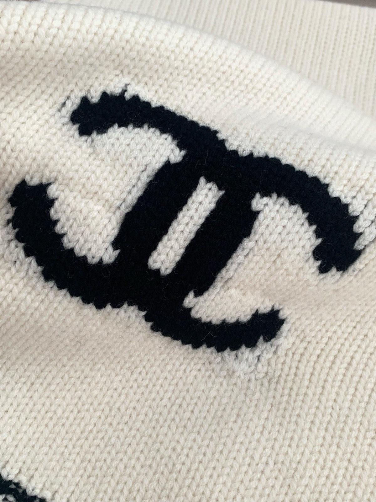 Chanel Style Logo Knit Scarf and Beanie Set