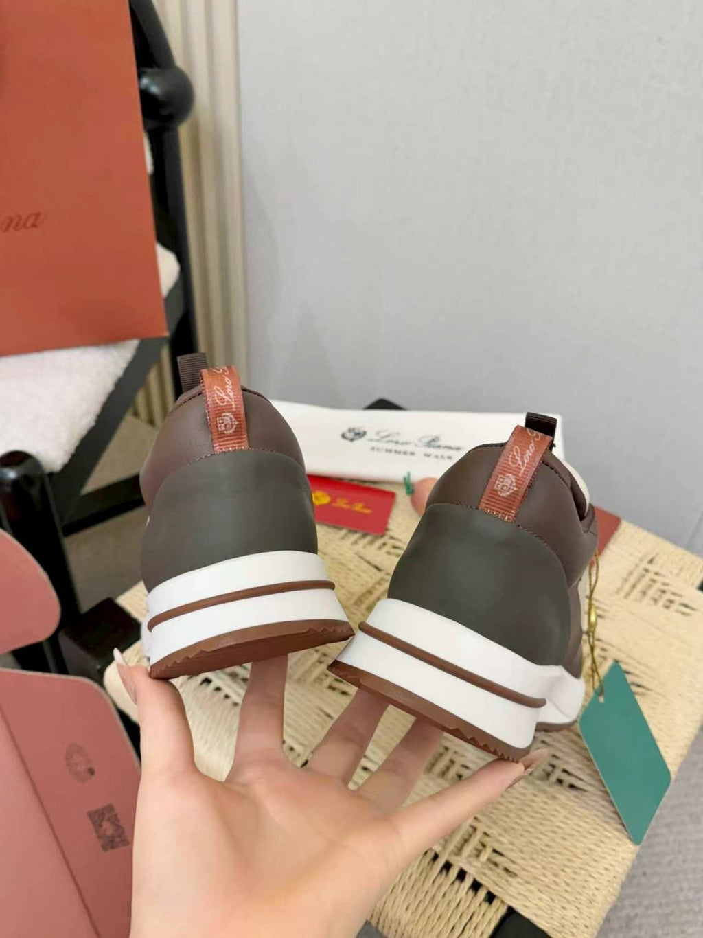 Loro Piana Brown and Cream Low-Top Sneakers
